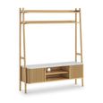 Soho Oak TV Unit - Ladder - Slatted Storage - White Marble Top