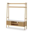 Soho Oak TV Unit - Ladder - Slatted Storage - White Marble Top