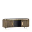 Stephen TV Unit - Ribbed Brass - Curved - 2 Door - Black Marble Top