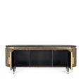 Stephen TV Unit - Ribbed Brass - Curved - 2 Door - Black Marble Top