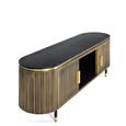 Stephen TV Unit - Ribbed Brass - Curved - 2 Door - Black Marble Top
