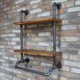 Shelves - Black Metal Pipe - 2 Wooden Wall Shelves