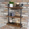 Shelves - Black Metal Pipe - 3 Wooden Wall Shelves