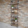 Shelves - Black Metal Pipe - 6 Wooden Wall Shelves
