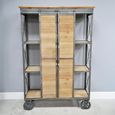 Tall Cabinet - Fir Wood and Metal - Industrial - on Wheels