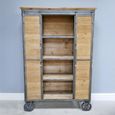 Tall Cabinet - Fir Wood and Metal - Industrial - on Wheels