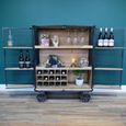 Bar Cabinet - Fir Wood - Black and Metal - on Wheels
