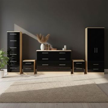 Knightsbridge High Gloss Black and Light Oak