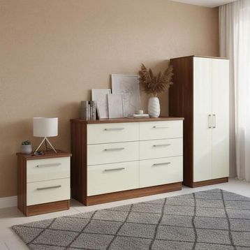 Knightsbridge High Gloss Cream and Noche Walnut