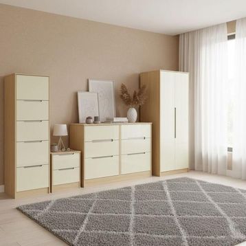 Monaco High Gloss Cream and Light Oak