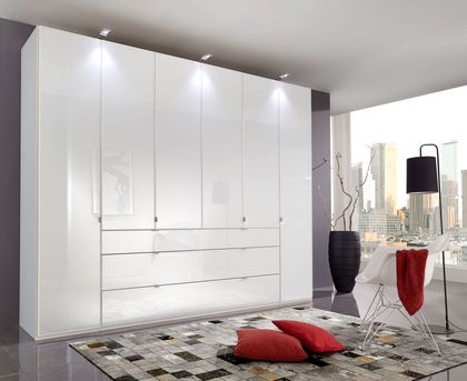 Wiemann Eastside 6 Door Wardrobe in White Glass with Drawers CFS UK