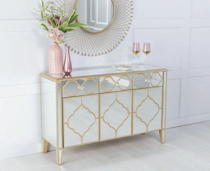 Casablanca Mirrored Gold Trim Large Sideboard 3 Doors CFS UK
