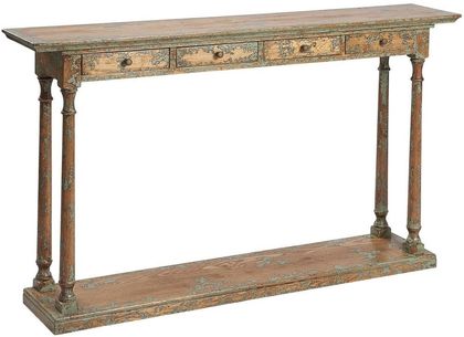 Renton Oak Narrow Hallway Console Table with 4 Drawers Victorian Style CFS UK