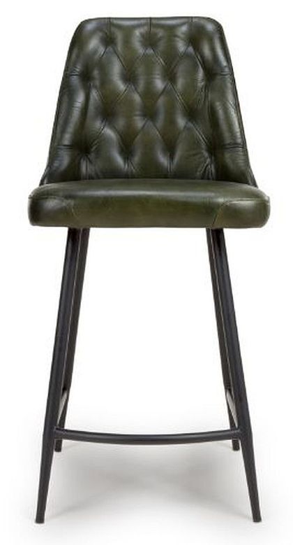 Set of 2 Bradley Green Real Leather Counter Stool with Back CFS UK