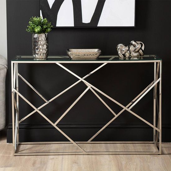 Azaria Glass and Chrome Geometric Base Console Table