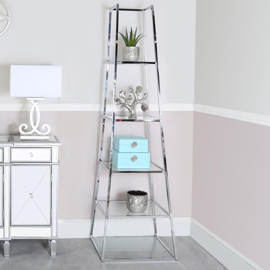 Logan Clear Glass and Chrome Ladder Open Shelving Unit