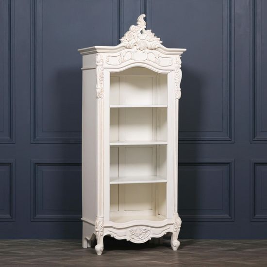 French Style White Mahogany Carved Bookcase