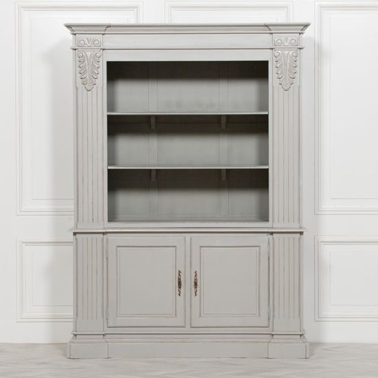 Grey Mahagony Carved Display Cabinet