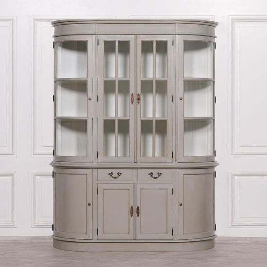 Grey Mahogany Curved Display Cabinet
