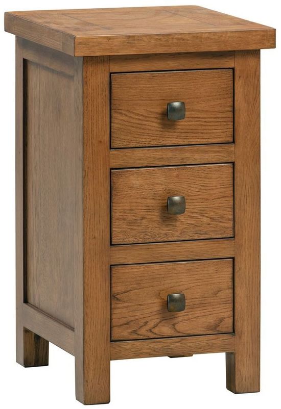 Original Rustic Oak 3 Drawer Compact Bedside Cabinet
