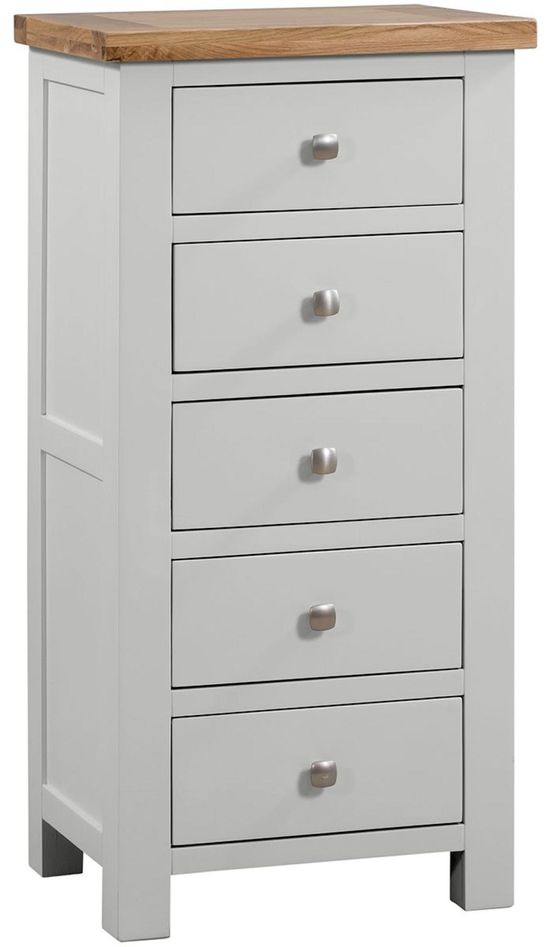 Lundy Grey Painted 5 Drawer Narrow Chest