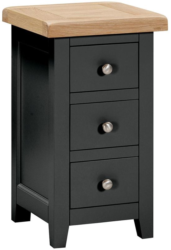 Wilmont Black Painted 3 Drawer Compact Bedside Cabinet