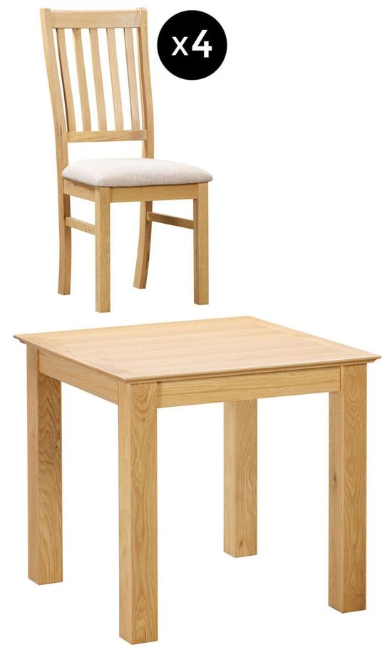 Arlington 2 Seater Oak Square Dining Set - 4 Slatted Back Dining Chair