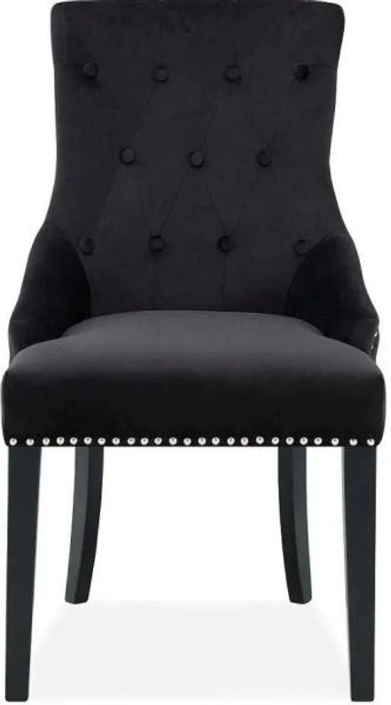 Clearance - 4 x Lion Knockerback Back Black Velvet Fabric Dining Chair - FS270/71