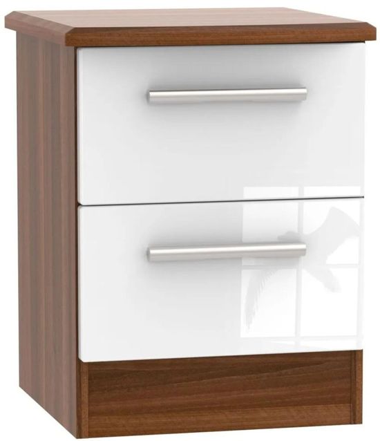 Clearance - Knightsbridge 2 Drawer Bedside Cabinet - White and Noche Walnut - FS166