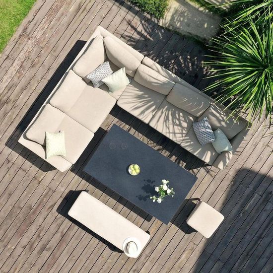 Clearance - Maze Pulse Oatmeal 8 Seater Rising Table Corner Garden Sofa Dining Set with Bench Footstool - FSS16379