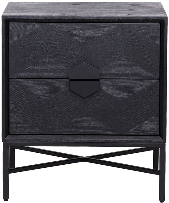 Blax Black Geometric Cube 2 Drawer Bedside Cabinet