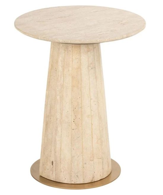Kibo Beige Travertine Marble Round End Table