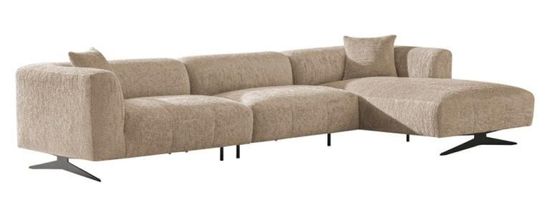 Hoxton Beige Fabric Corner Sofa with Black Legs - RHF