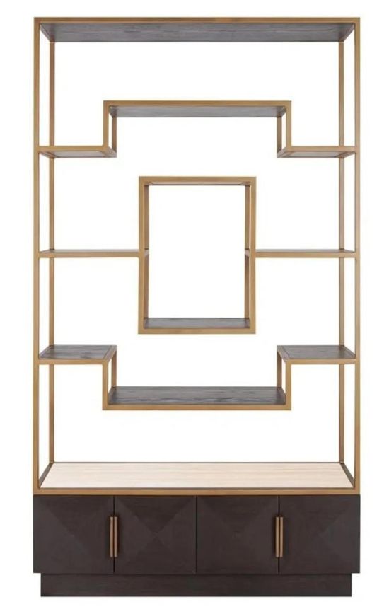 Claremont Dark Wood Storage Geometric Shelving Unit with Travertine Top