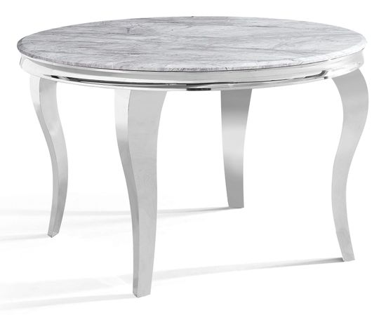 Louis 4 Seater Grey Marble and Chrome Round Dining Table - 120cm