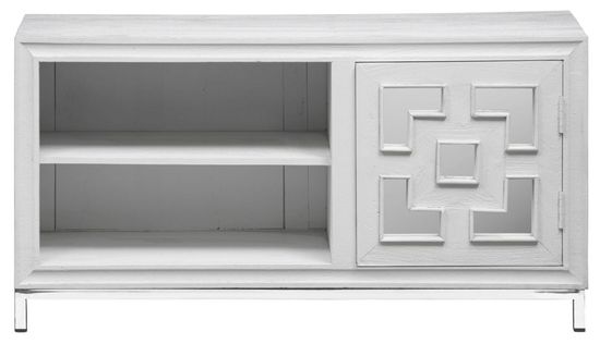 Clearance - Geo White Mirrored TV Unit - 1 Door - Brand New Item