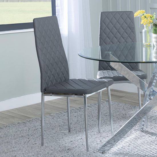 Clearance - Metro Dining Chairs in Grey Colour Leather and Chrome Metal Legs