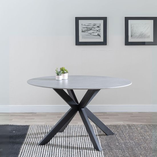 Novara 4 Seater Grey Ceramic Round Dining Table with Black Star Base - 130cm