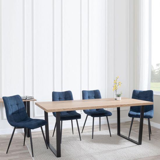 Clearance - Texas Oak Effect Dining Set - Corona Blue Fabric Chairs