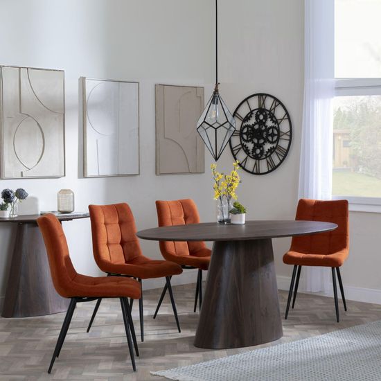 Palma Walnut Oval Dining Set - Corona Orange Fabric Chairs