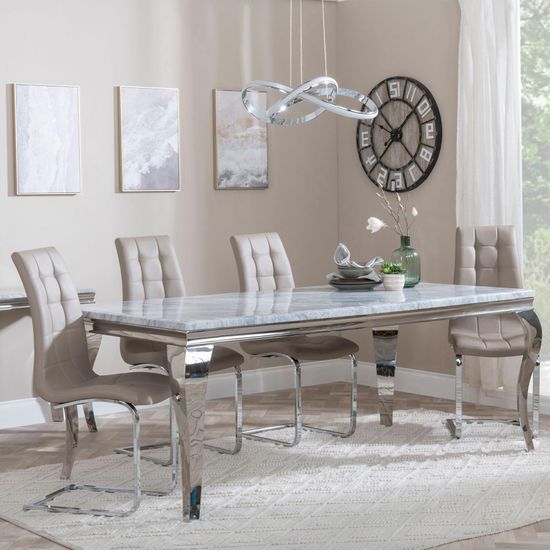 Louis Grey Marble and Chrome Dining Set - Jamison Beige Faux Leather Dining Chair
