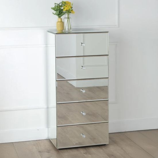 Chelsea Mirrored 5 Drawer Narrow Chest