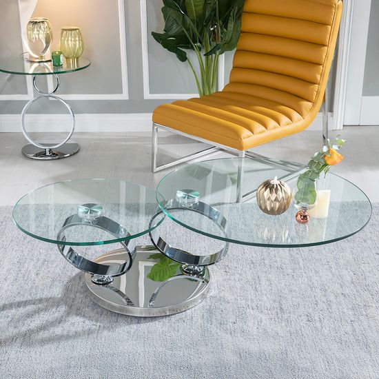 Circles Swivel Glass Top Round Coffee Table