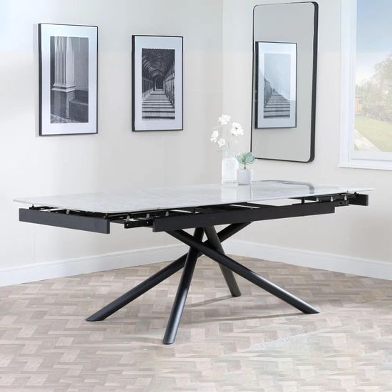 Apollo 6-8 Seater Grey Ceramic Extending Dining Table with Black Base - 160cm-220cm