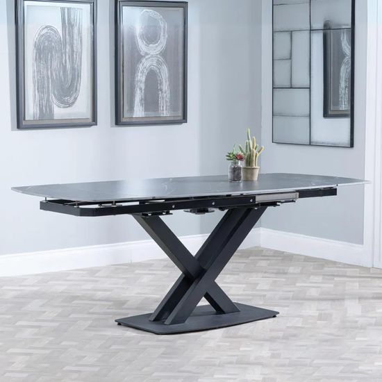 Arctic 6-8 Seater Black Ceramic Swivel Top Extending Dining Table with Cross Base - 140cm-200cm