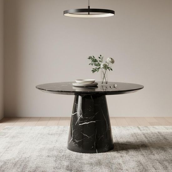 Carrera Black Marquina Engineered Marble 4-6 Seater Round Dining Table - 130cm