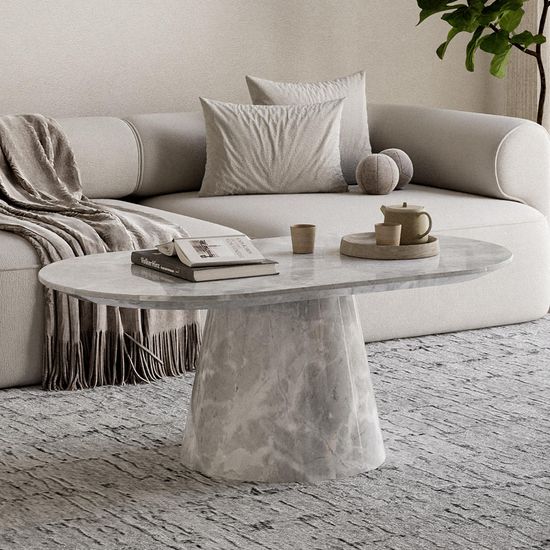 Carrera Armani Grey Engineered Marble Oval Coffee Table