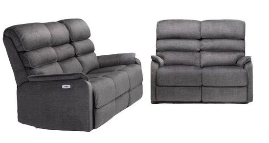 Savoy Grey Fabric 3+2 Seater Electric Recliner Sofa Suite