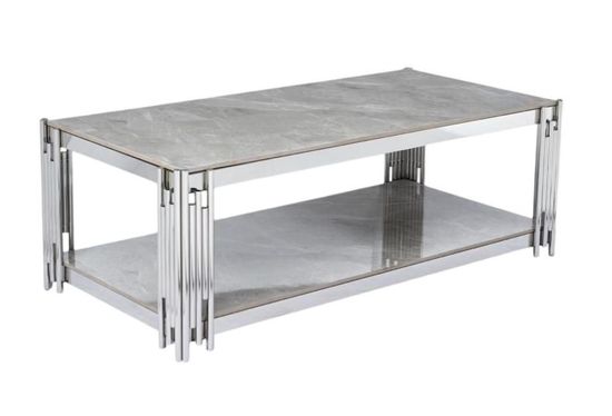 Belini Grey Sintered Stone and Chrome Coffee Table