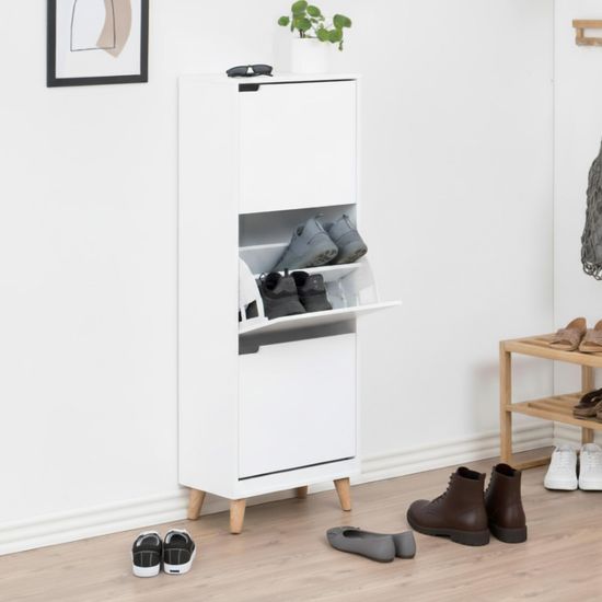 Mitra White and Oak Flip Down 3 Door Shoe Cabinet